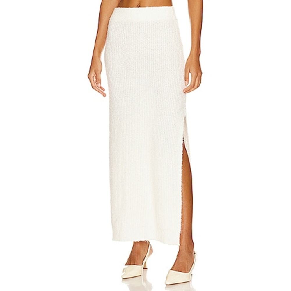 House of Harlow Skirt Eyelash Teddy Maxi Ivory Soft Fuzzy Slit NWOT Small Cozy